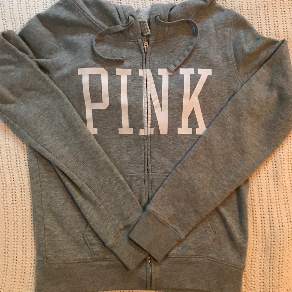 PINK HOODIE GREY SMALL EUC VICTORIA’S SECRET